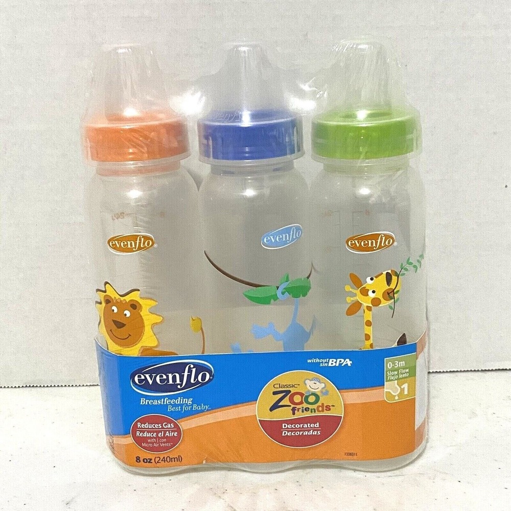 Evenflo Classic Zoo Friends‎ Bottles Set of 3 Baby Feeding Time Reduces Gas